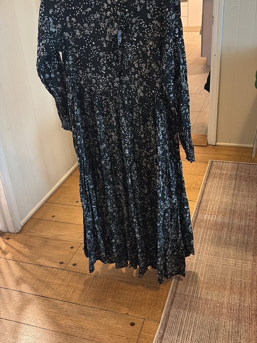 Zara Black Maxi Dress with White Floral Print